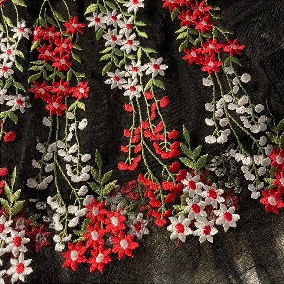 Moon Collection Women's Pleated Midi Skirt Black Floral Embroidered S - Picture 9 of 15